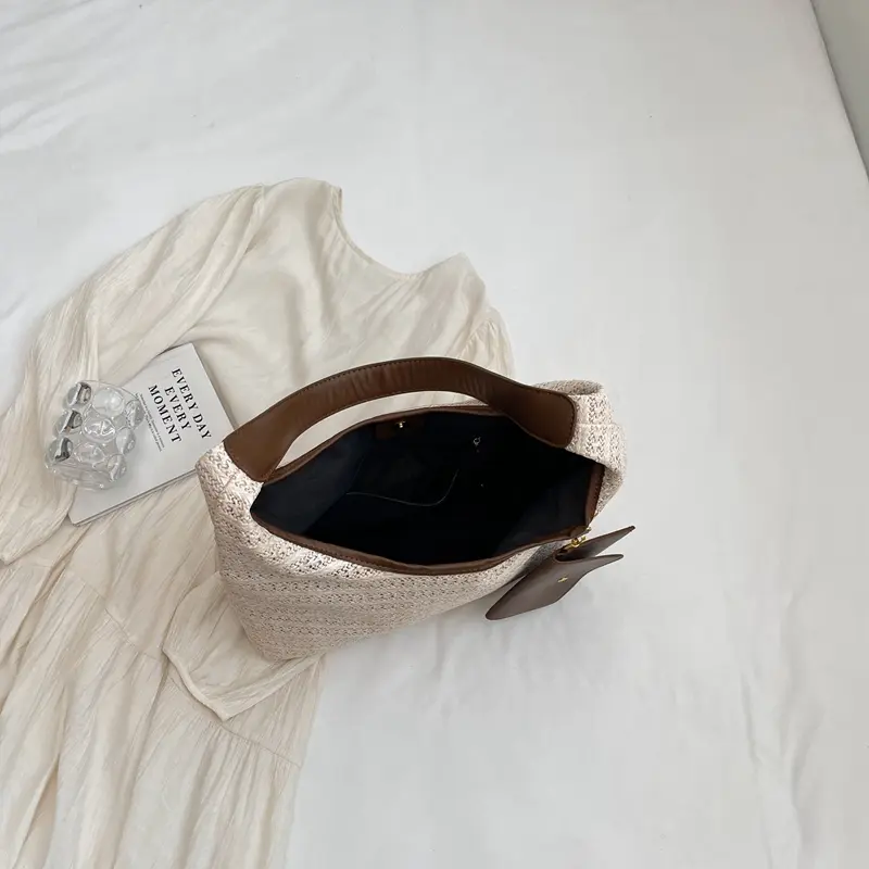 LEFTSIDE Weave Big Straw Bucket Shoulder Bags for Women 2025 Summer New Trend Underarm Bag Females Simple Beach Bags Handbags