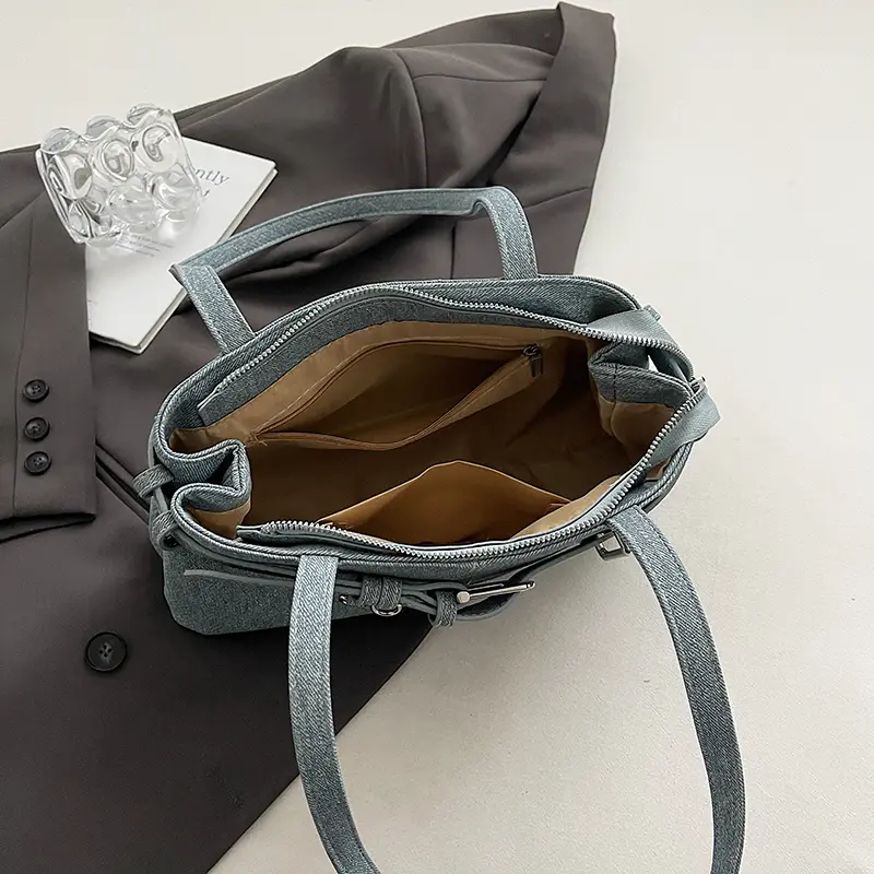 LEFTSIDE Small Denim Solid Color Underarm Bags for Women 2025 Y2K Ladies Shoulder Bag Females Handbags and Purses Tote Bag