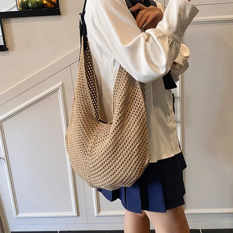 LEFTSIDE High-capacity Knited Bucket Bags for Women 2025 Korean Fashion Summer Shoulder Bags Handbags and Purses Weave Beach Bag