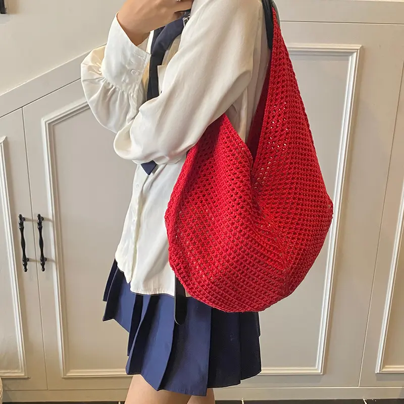 LEFTSIDE High-capacity Knited Bucket Bags for Women 2025 Korean Fashion Summer Shoulder Bags Handbags and Purses Weave Beach Bag