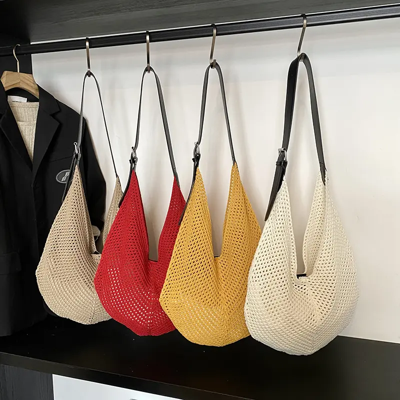 LEFTSIDE High-capacity Knited Bucket Bags for Women 2025 Korean Fashion Summer Shoulder Bags Handbags and Purses Weave Beach Bag