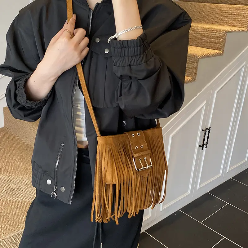 LEFTSIDE Design Small Faux Suede Shoulder Bags for Women 2025 Tassels Crossbody Bag Females Vintage ​Luxury Handbags and Purses
