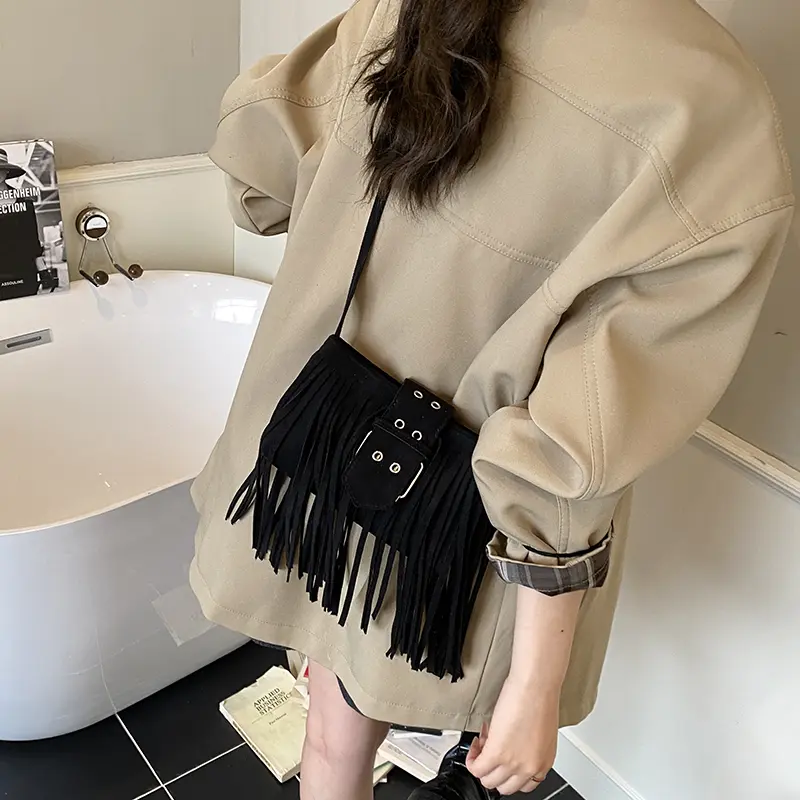 LEFTSIDE Design Small Faux Suede Shoulder Bags for Women 2025 Tassels Crossbody Bag Females Vintage ​Luxury Handbags and Purses