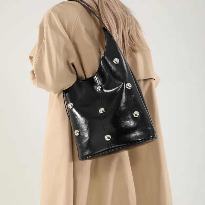LEFTSIDE Punk Style Studded  Design Small PU Leather Shoulder Bags for Women 2024 Y2K Fashion Trend Underarm Bag Female Handbags