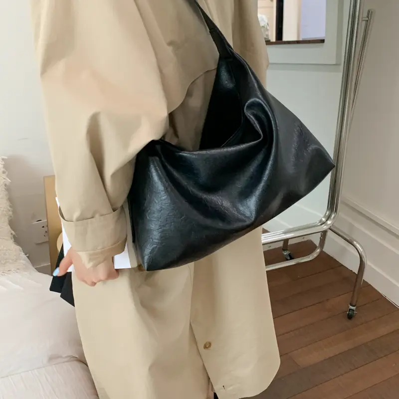 LEFTSIDE Luxury Brand Simple PU Leather Big Hobo Bag Female Shoulder Bag 2025 Winter Retro Female New Handbags Crossbody Bag