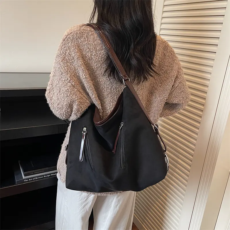 LEFTSIDE Women High Capacity Soft Cloth Shoulder Bag 2025 Winter New Fashion Retro Crossbody Bag Luxury Brand Designer Handbags