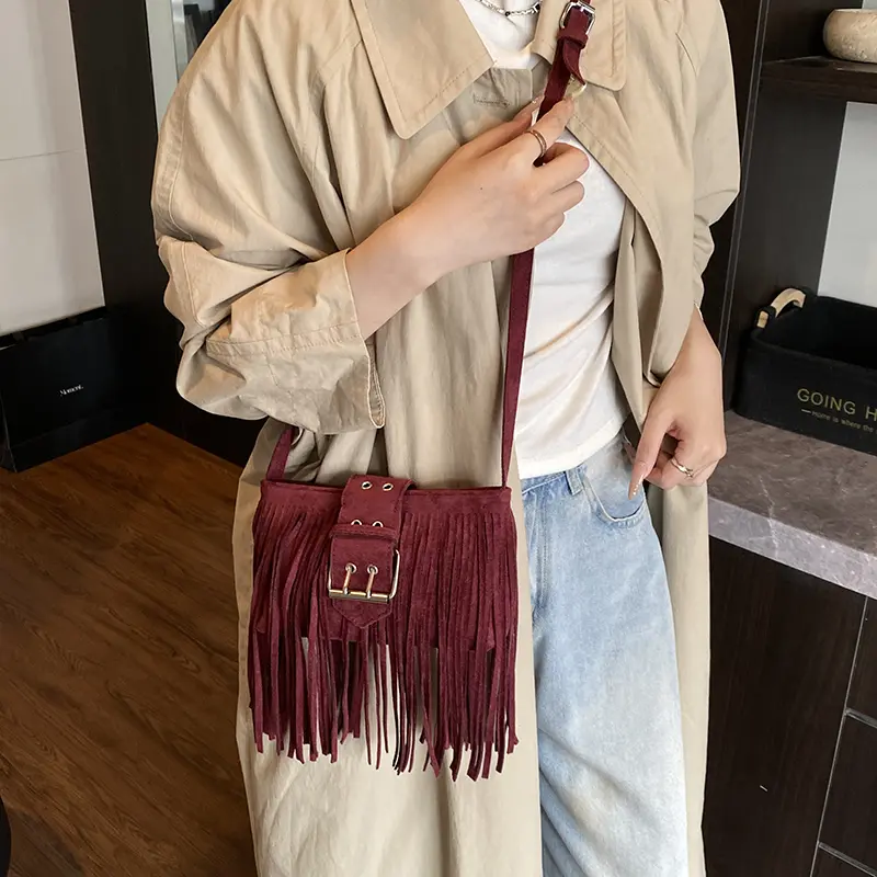 LEFTSIDE Design Small Faux Suede Shoulder Bags for Women 2025 Tassels Crossbody Bag Females Vintage ​Luxury Handbags and Purses