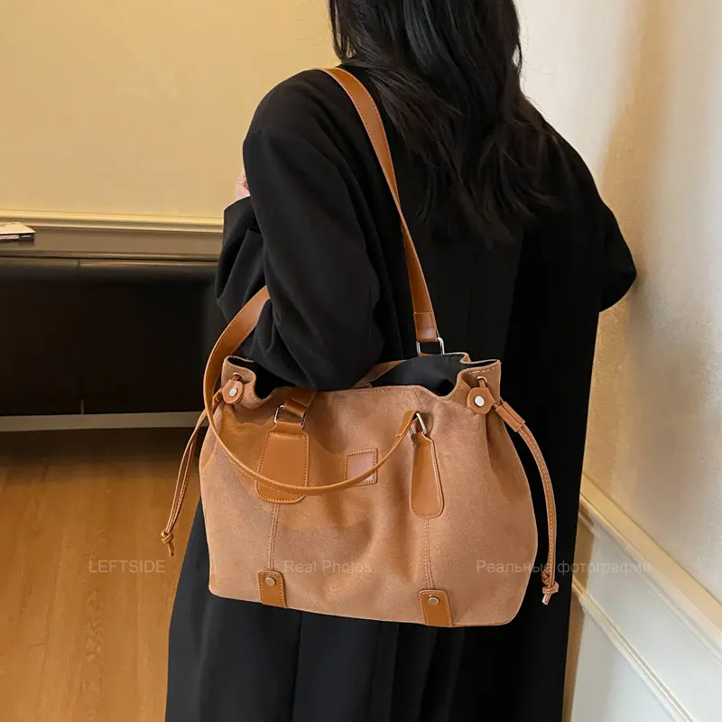 LEFTSIDE Big PU Leather Shoulder Bag for Women 2025 Winter New Luxury Tote Bag Lady Designer High Capacity Handbags and Purses