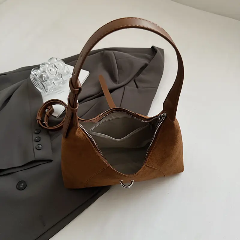 LEFTSIDE Vintage Small Faux Suede Shoulder Bags for Women Crossbody Bag 2025 Winter Luxury Designer Trend Handbags and Purses