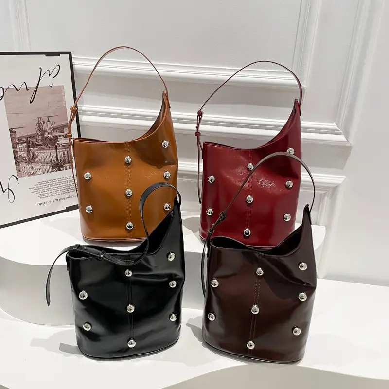 LEFTSIDE Punk Style Studded  Design Small PU Leather Shoulder Bags for Women 2024 Y2K Fashion Trend Underarm Bag Female Handbags