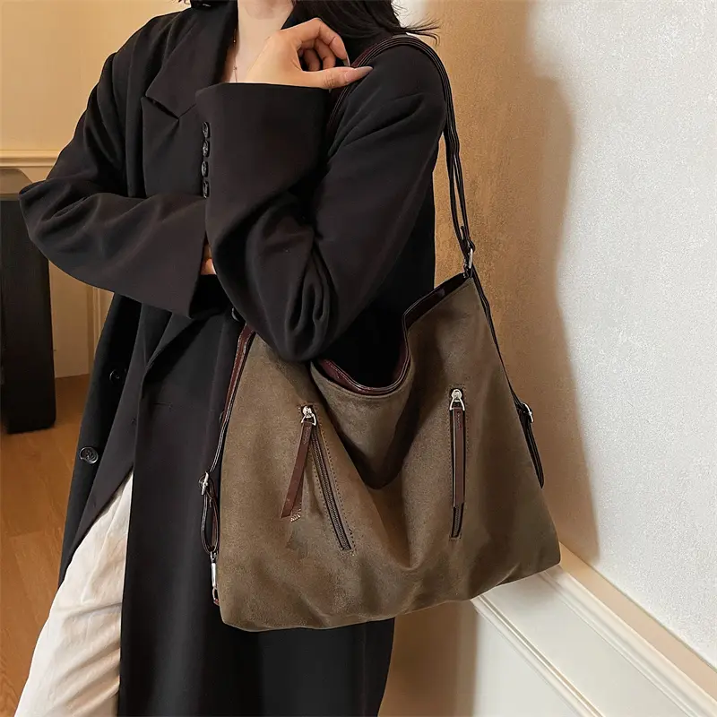 LEFTSIDE Women High Capacity Soft Cloth Shoulder Bag 2025 Winter New Fashion Retro Crossbody Bag Luxury Brand Designer Handbags