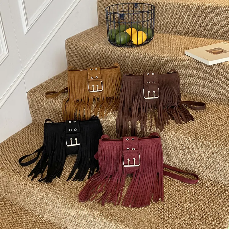 LEFTSIDE Design Small Faux Suede Shoulder Bags for Women 2025 Tassels Crossbody Bag Females Vintage ​Luxury Handbags and Purses