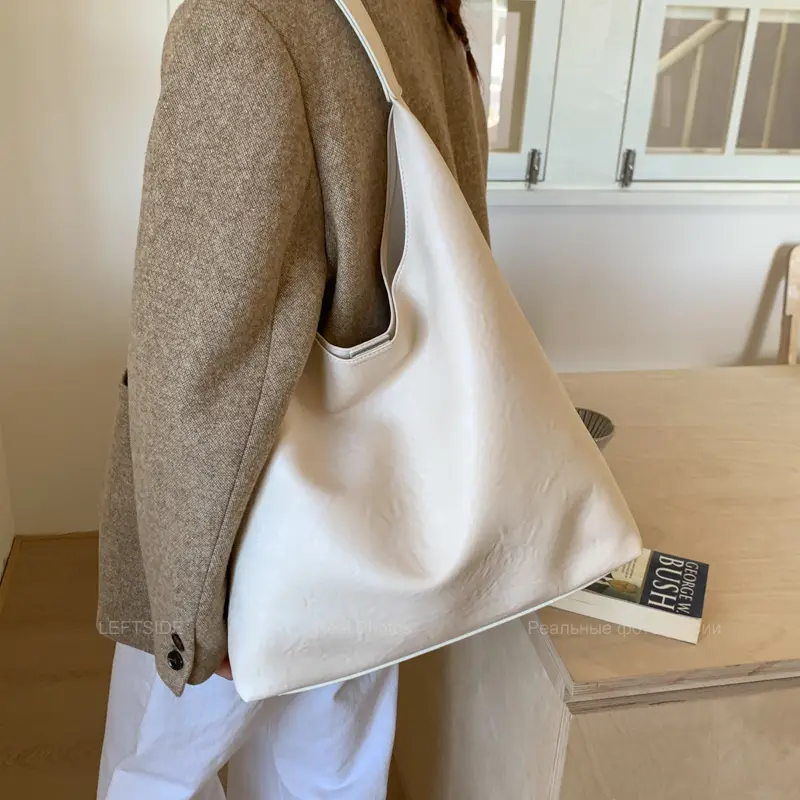 LEFTSIDE Design PU Leather Hobo Underarm Bags Lady Winter Retro Shoulder Bag for Women 2025 New Luxury Solid Color Handbags