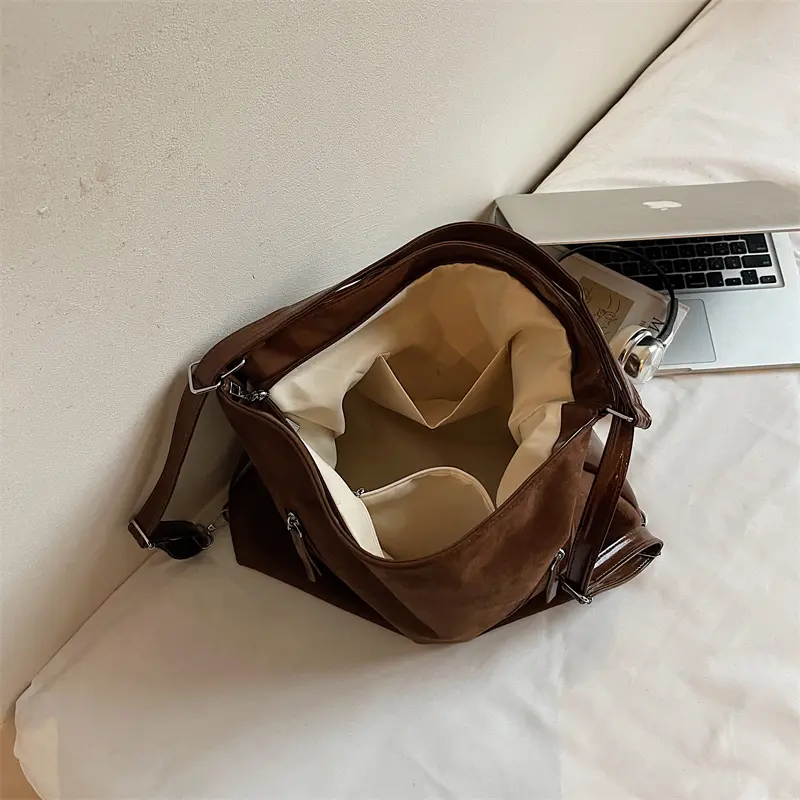 LEFTSIDE Women High Capacity Soft Cloth Shoulder Bag 2025 Winter New Fashion Retro Crossbody Bag Luxury Brand Designer Handbags