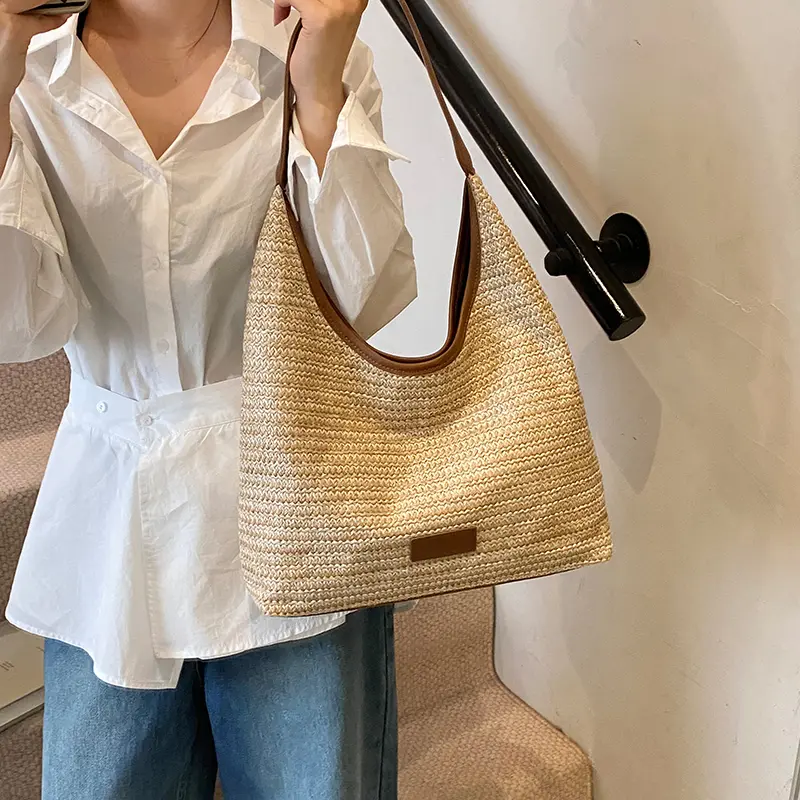 LEFTSIDE Big Weave Straw Shoulder Bags for Women 2025 Summer Ladies New Hobo Bag Females Beach Bags Lady Handbags and Purses