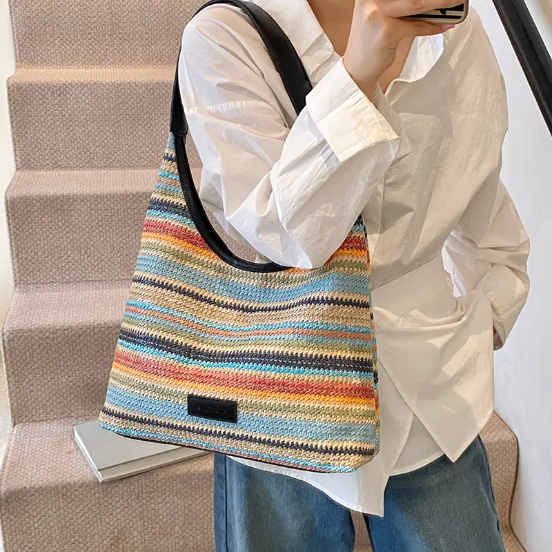 LEFTSIDE Big Weave Straw Shoulder Bags for Women 2025 Summer Ladies New Hobo Bag Females Beach Bags Lady Handbags and Purses