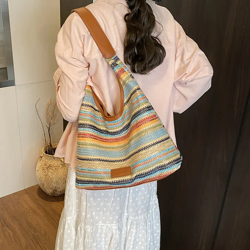 LEFTSIDE Big Weave Straw Shoulder Bags for Women 2025 Summer Ladies New Hobo Bag Females Beach Bags Lady Handbags and Purses