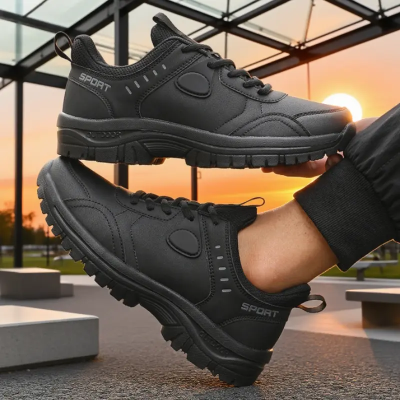 Men's All Black Outdoor Trainers All Terrain Anti Slip Sole Breathable Upper Mountain Hikes Shoes Outdoor Workouts Men Sneakers