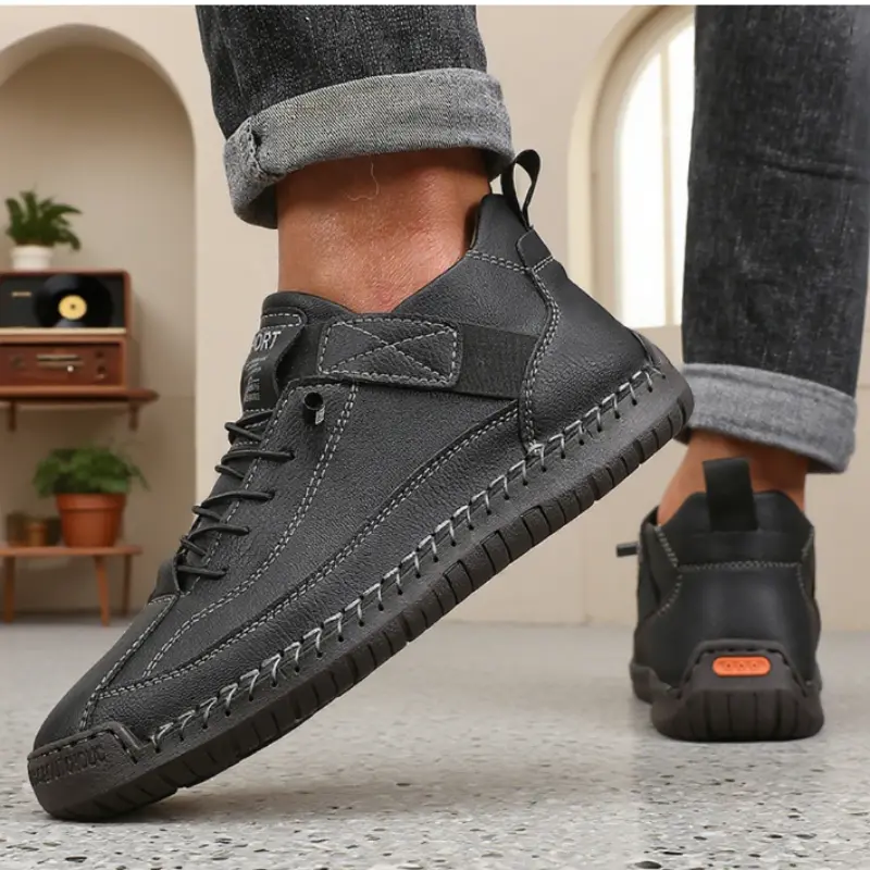 Men's Handmade Leather Sneakers Breathable Design Vintage Brown Style Flexible Walking Boots  Casual Soft Soled Women Loafers