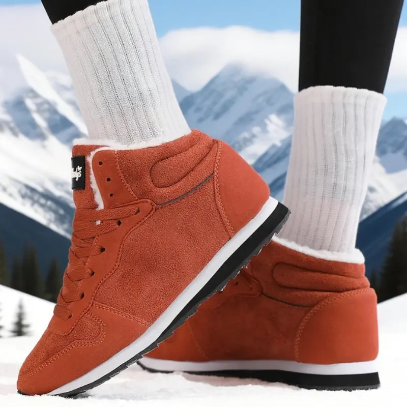 New Men's Lightweight Snow Boots Breathable Fabric Heated Snow Boots Winter Plush Fur Footwear Comfortable Platform Snow Boots