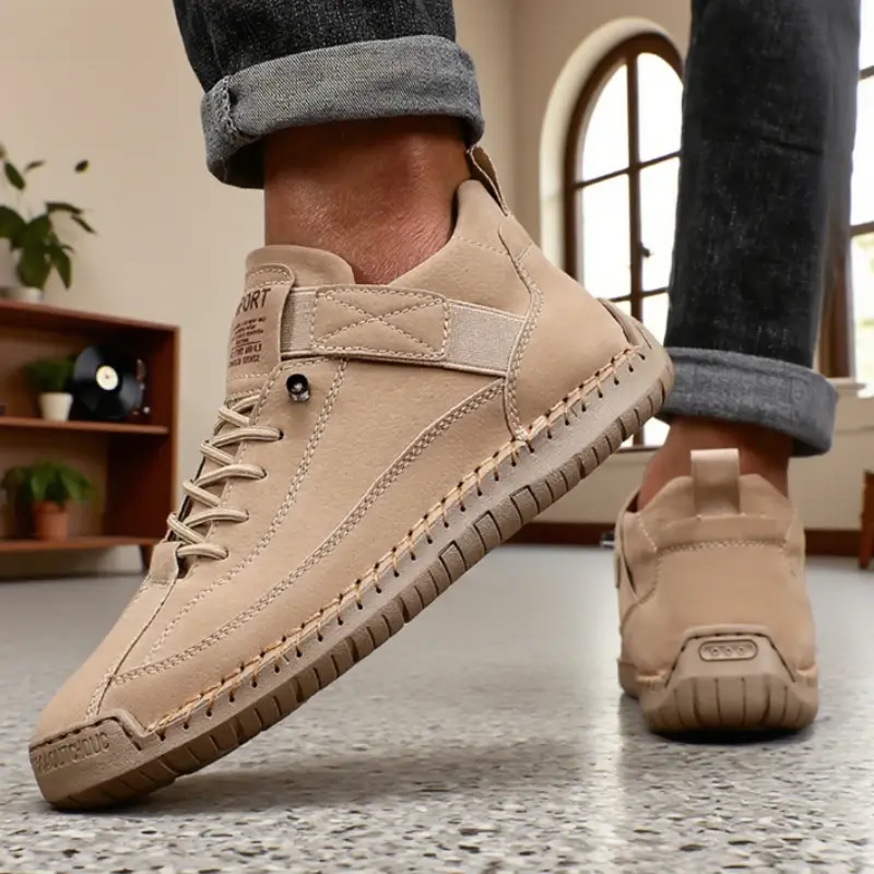 Men's Handmade Leather Sneakers Breathable Design Vintage Brown Style Flexible Walking Boots  Casual Soft Soled Women Loafers