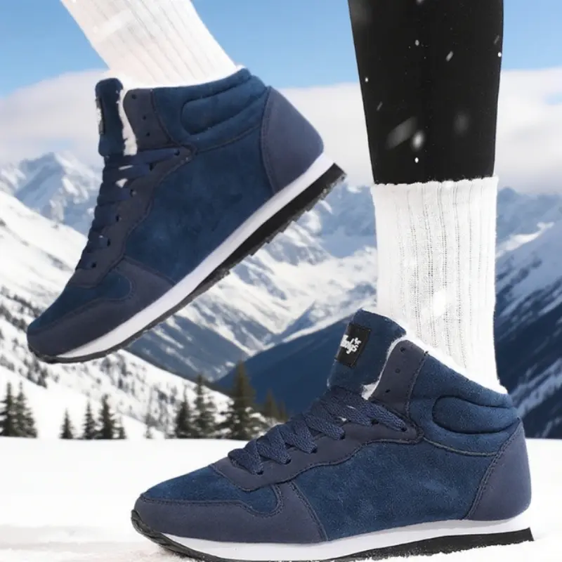 New Men's Lightweight Snow Boots Breathable Fabric Heated Snow Boots Winter Plush Fur Footwear Comfortable Platform Snow Boots