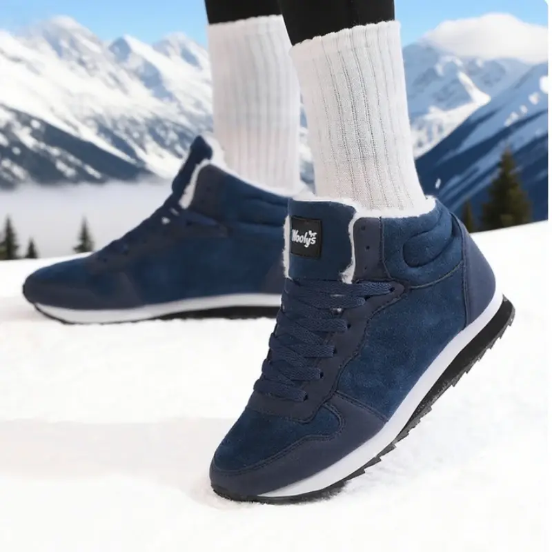 New Men's Lightweight Snow Boots Breathable Fabric Heated Snow Boots Winter Plush Fur Footwear Comfortable Platform Snow Boots