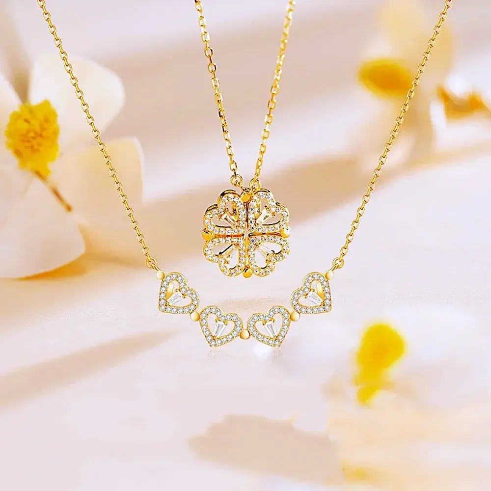 New Love Magnetic Pendant Necklace Ladies Clover Necklace Heart Shaped Clover Necklace Lucky 4 in 1 Love Pendant Jewelry Gift