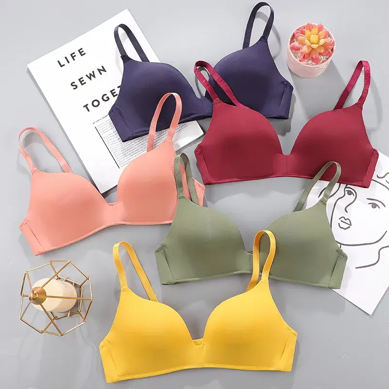 Women Seamless Bra Sexy No Wire Push Up Underwear Girls Students Breathable Thin Solid Color Bras Female's Bras Gathered