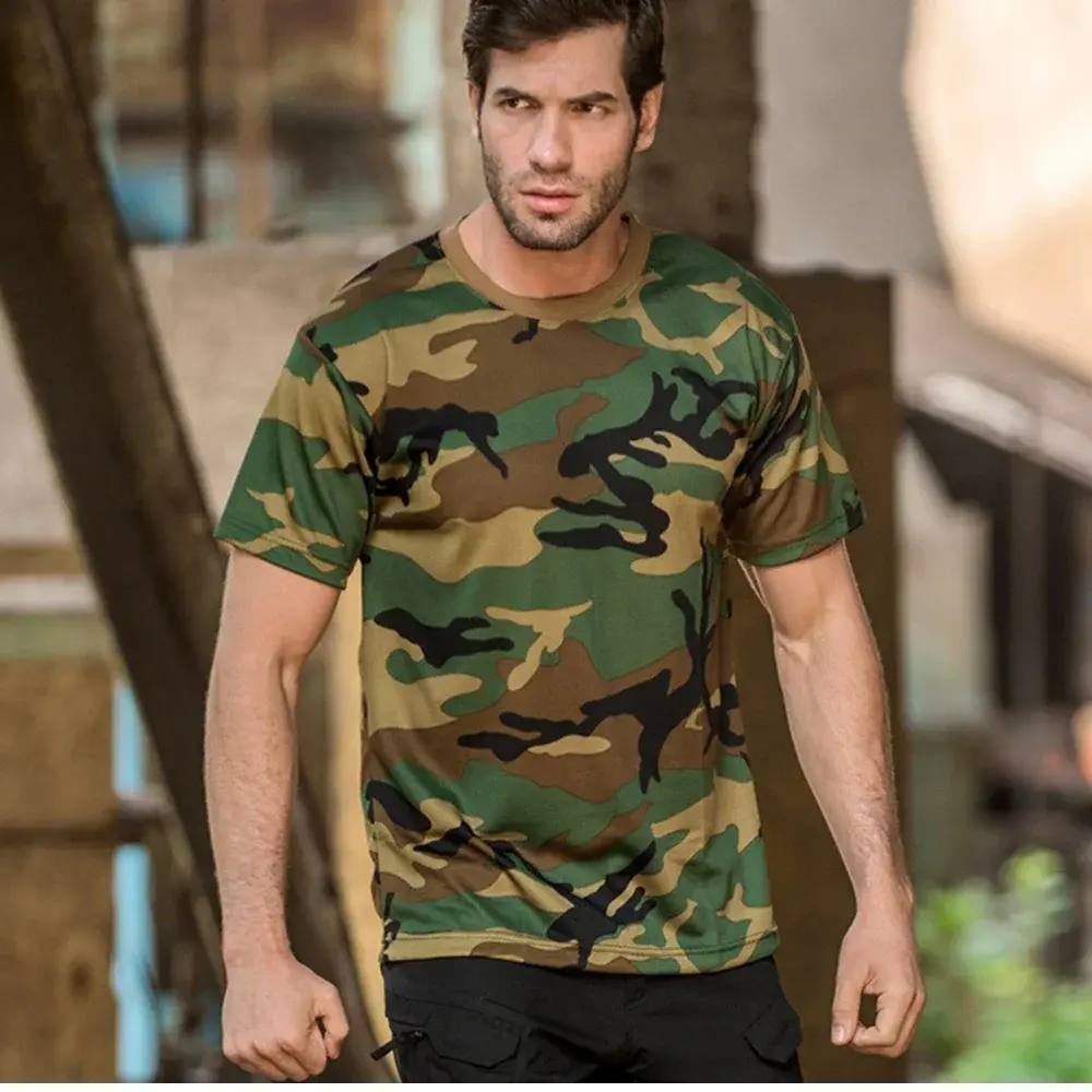 New Outdoor Sports Men T-Shirts 3D Camouflage Quick Dry O Neck Short Sleeve Tops Shirt Camo Hiking Hunting T Shirt