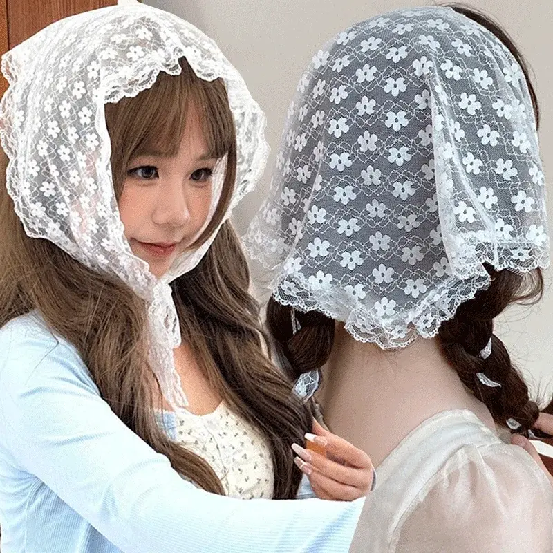 Fashion Lace Bandana Headband Print Hair Scarf Bohemia Triangle Headscarf Hair Bands for Womens Girl Fashion Sweet Kerchief Gift