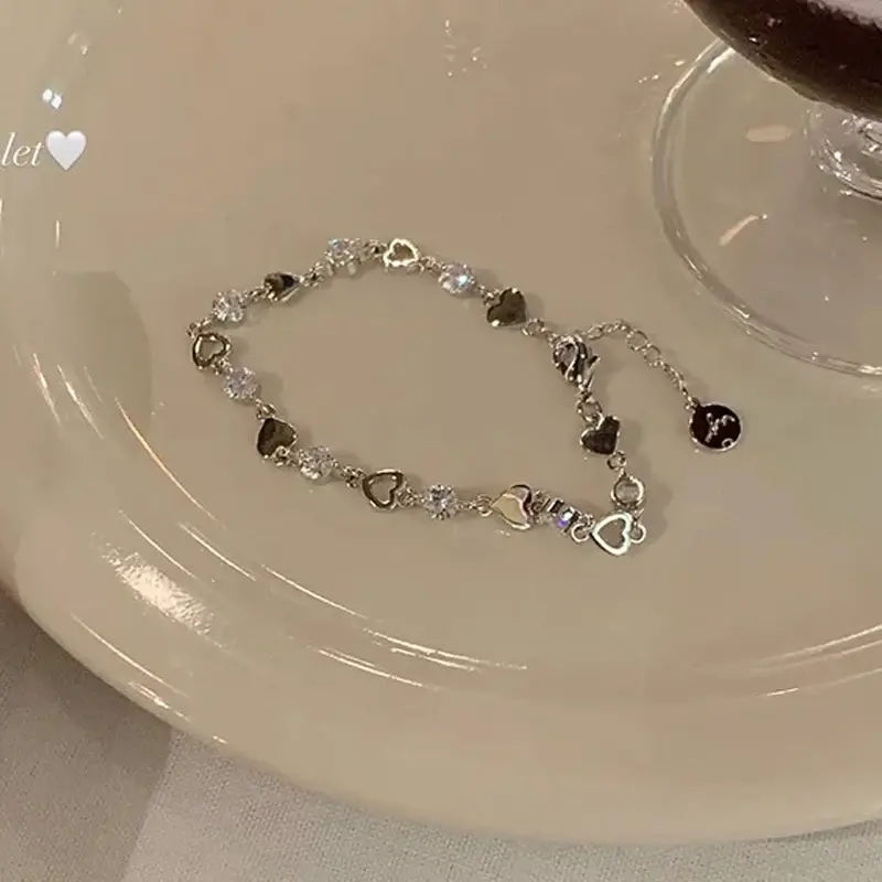 Fashion Zircon Heart Link Ins Bracelet for Women Sweet Girls Korean Hollow Out Y2K Butterfly Chain Bracelet Party Jewelry Gifts