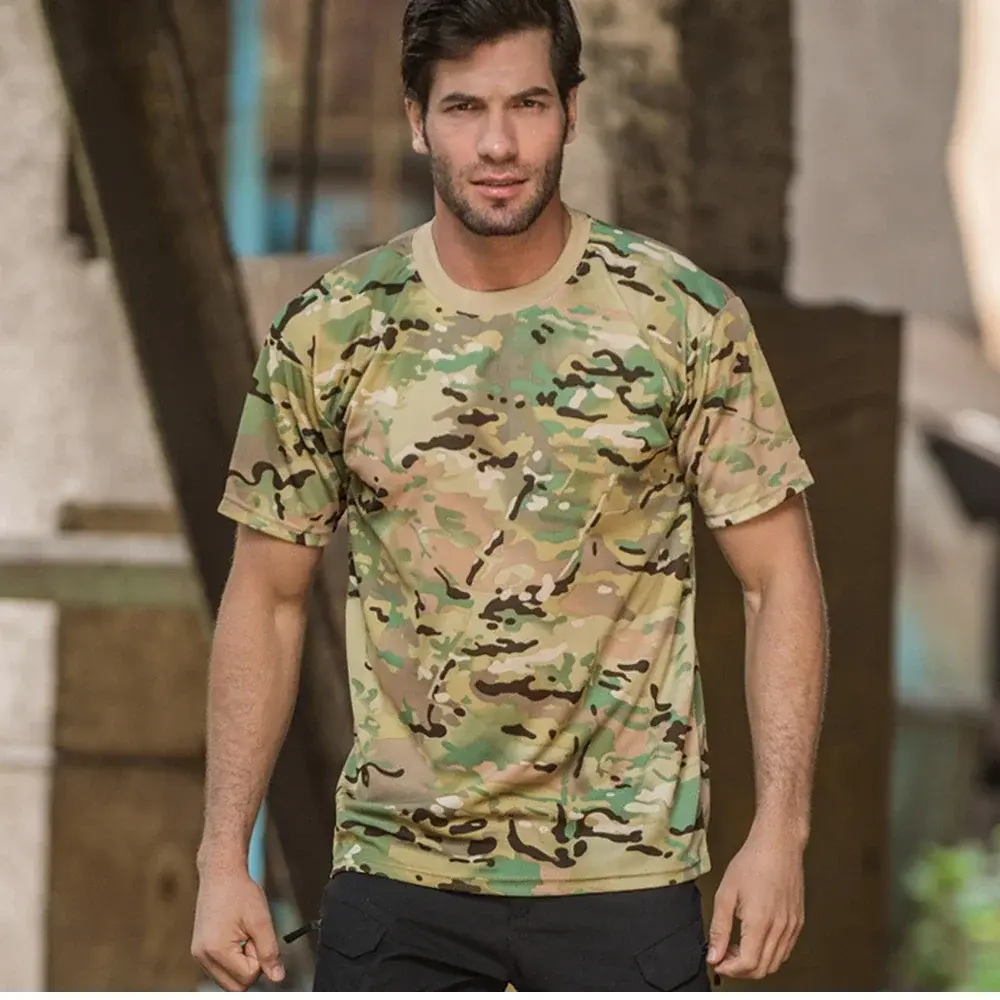 New Outdoor Sports Men T-Shirts 3D Camouflage Quick Dry O Neck Short Sleeve Tops Shirt Camo Hiking Hunting T Shirt