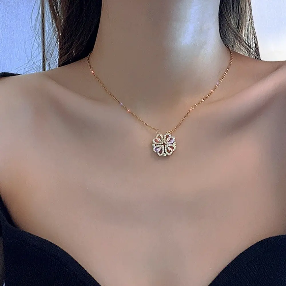 New Love Magnetic Pendant Necklace Ladies Clover Necklace Heart Shaped Clover Necklace Lucky 4 in 1 Love Pendant Jewelry Gift
