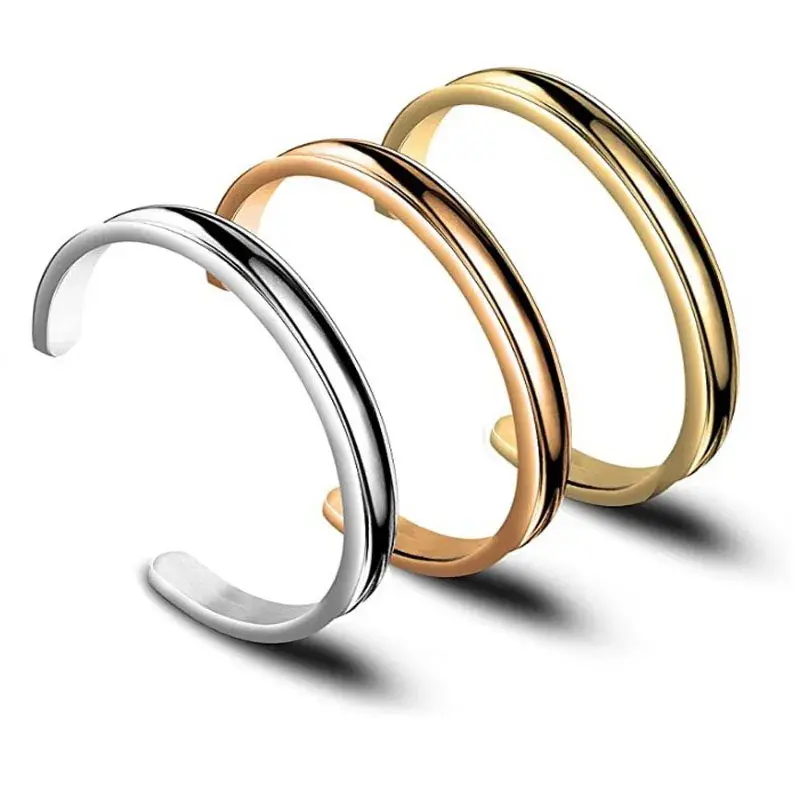 Concave Curved Titanium Steel Bracelet for Male and Female Couples C-shaped Opening Stainless Steel Titanium Steel Bracelet