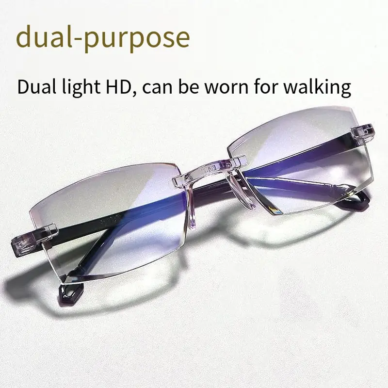 Anti Blue Light Reading Glasses Men Business Rimless Presbyopic Eye Glasses Women Vintage Ultralight Optical Farsighted Eyewear