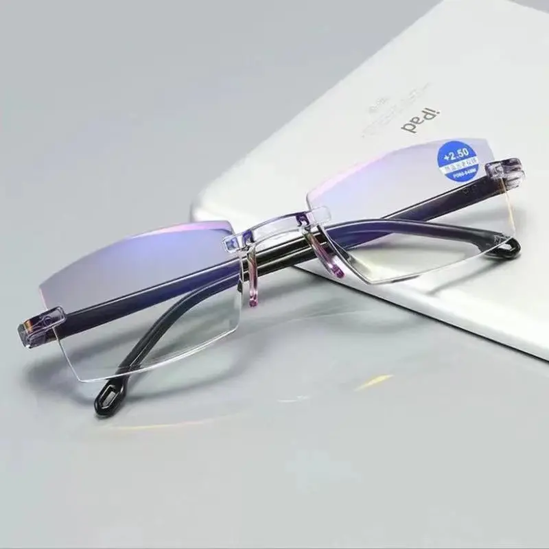 Anti Blue Light Reading Glasses Men Business Rimless Presbyopic Eye Glasses Women Vintage Ultralight Optical Farsighted Eyewear