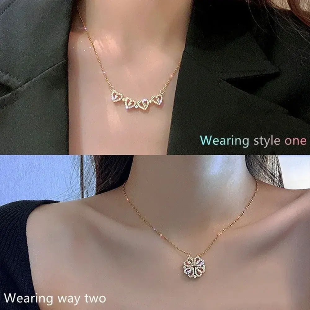 New Love Magnetic Pendant Necklace Ladies Clover Necklace Heart Shaped Clover Necklace Lucky 4 in 1 Love Pendant Jewelry Gift