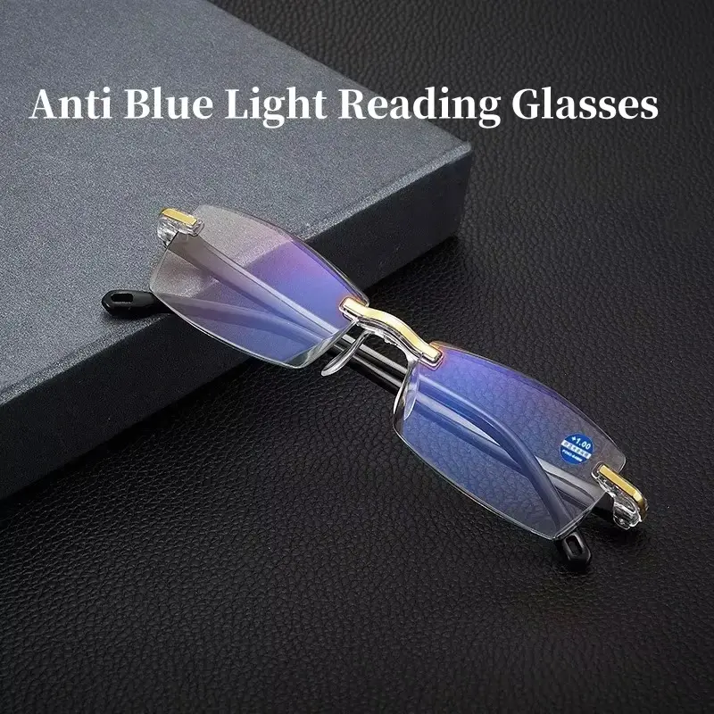 Anti Blue Light Reading Glasses Men Business Rimless Presbyopic Eye Glasses Women Vintage Ultralight Optical Farsighted Eyewear
