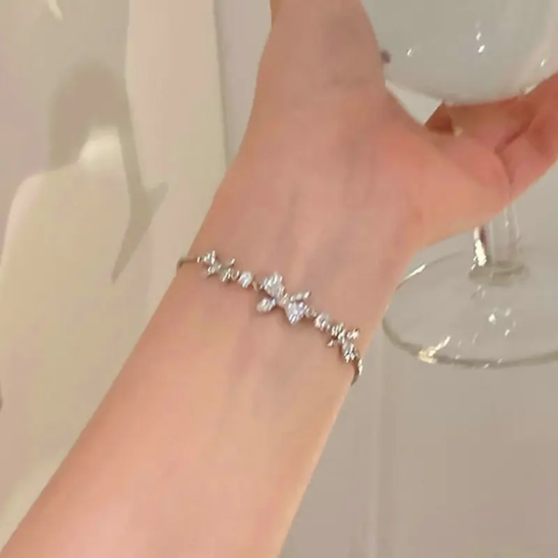 Fashion Zircon Heart Link Ins Bracelet for Women Sweet Girls Korean Hollow Out Y2K Butterfly Chain Bracelet Party Jewelry Gifts