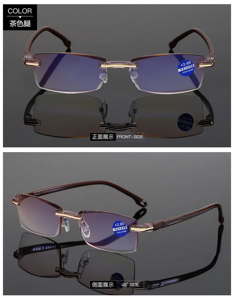 Anti Blue Light Reading Glasses Men Business Rimless Presbyopic Eye Glasses Women Vintage Ultralight Optical Farsighted Eyewear