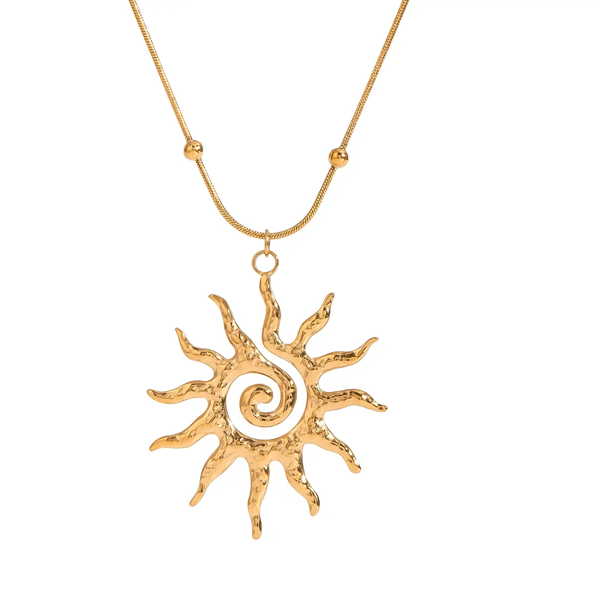 Fashion Chic Stainless Steel Hollow Sun Pendant Necklace Women Luxury Waterproof Jewelry Banquet Birthday Party Gifts