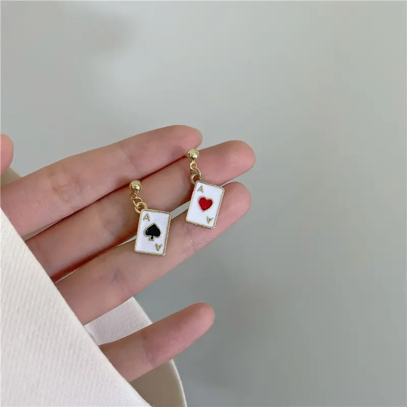Creative Playing Cards Heart Shape Earrings Fashionable Ace of Hearts Women's Drop Earrings Holiday Party Girls Jewelry Gifts
