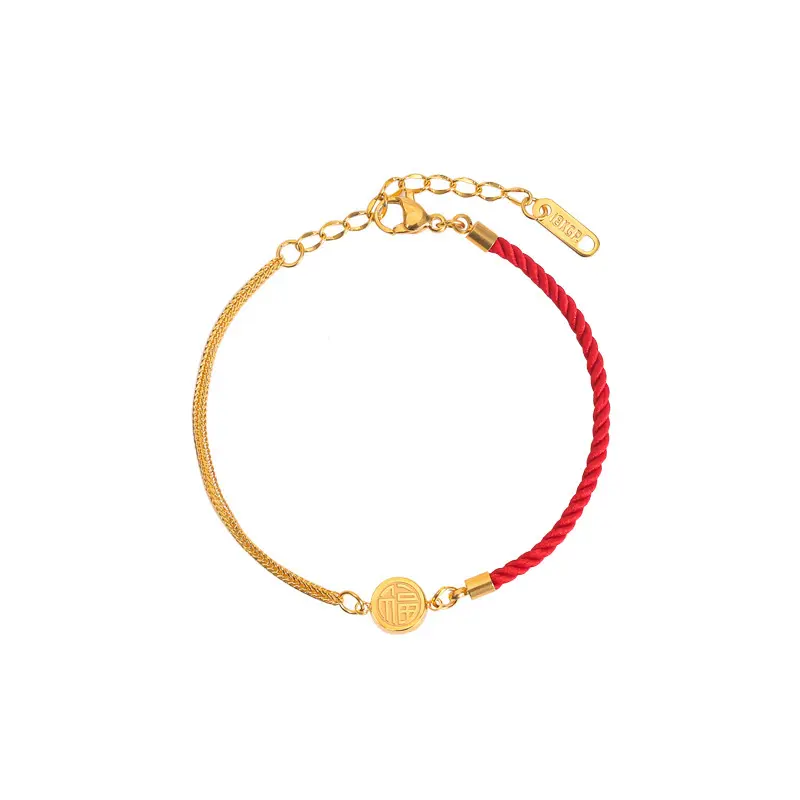 Fashion Simple Stainless Steel Blessing Charm Bracelets Bangles Women Ethnic Lucky Red Rope Chain Link Bracelet Jewelry Pulseras