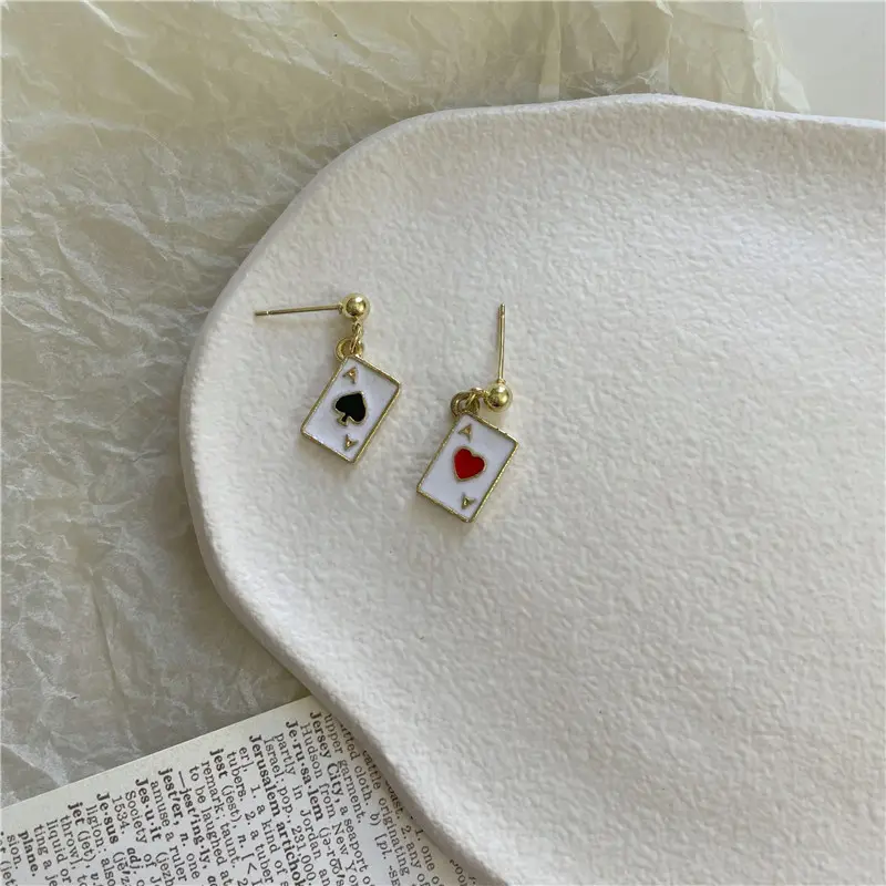 Creative Playing Cards Heart Shape Earrings Fashionable Ace of Hearts Women's Drop Earrings Holiday Party Girls Jewelry Gifts