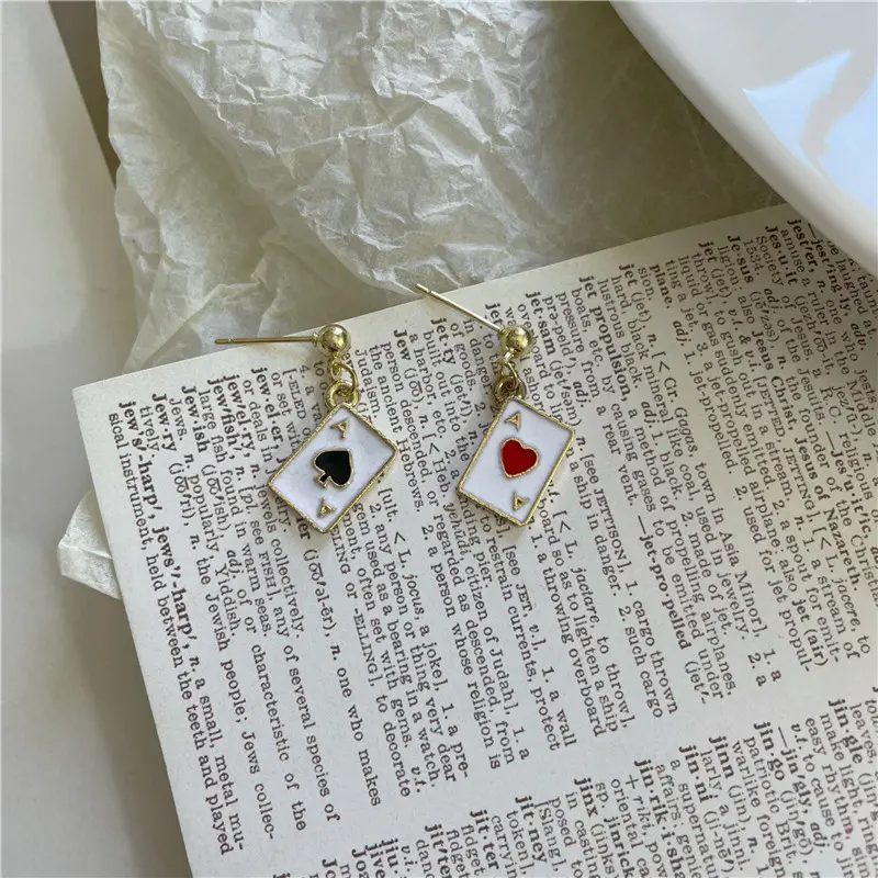 Creative Playing Cards Heart Shape Earrings Fashionable Ace of Hearts Women's Drop Earrings Holiday Party Girls Jewelry Gifts