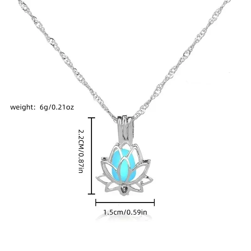 Fashion Luminous Glowing in The Dark Moon Lotus Flower Shaped Pendant Necklace for Women Yoga Prayer Buddhism Hollow Out Jewelry