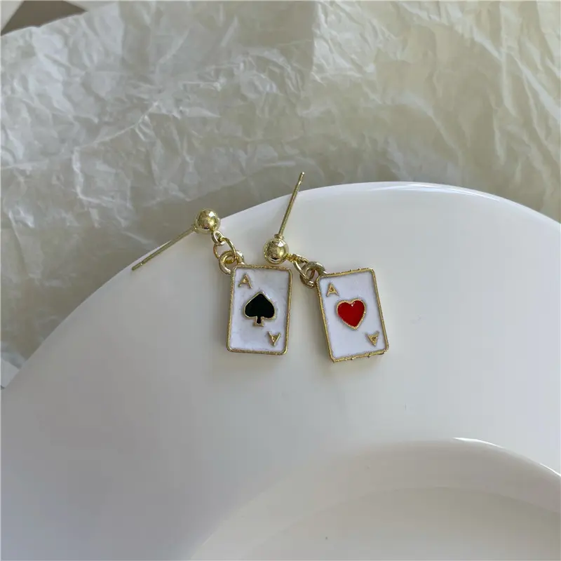 Creative Playing Cards Heart Shape Earrings Fashionable Ace of Hearts Women's Drop Earrings Holiday Party Girls Jewelry Gifts