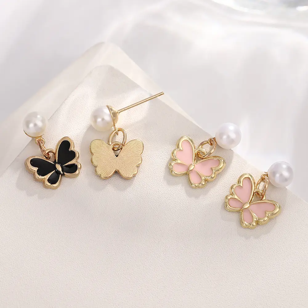 4pcs/Set Sweet Jewelry Set Butterfly Pendant Imitation Pearl Necklace Women Pearl Bracelet Earrings Girl Jewellery Women Gift