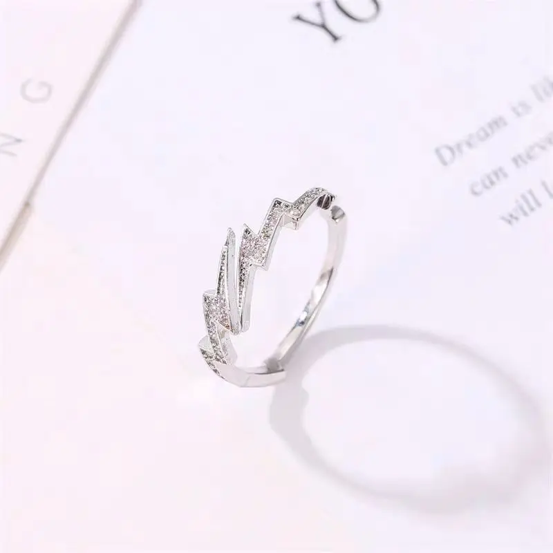 New Hip Hop Silver Color Lightning Open Rings for Women Men Trendy Irregular EKG Index Finger Ring Personality Jewelry Gift